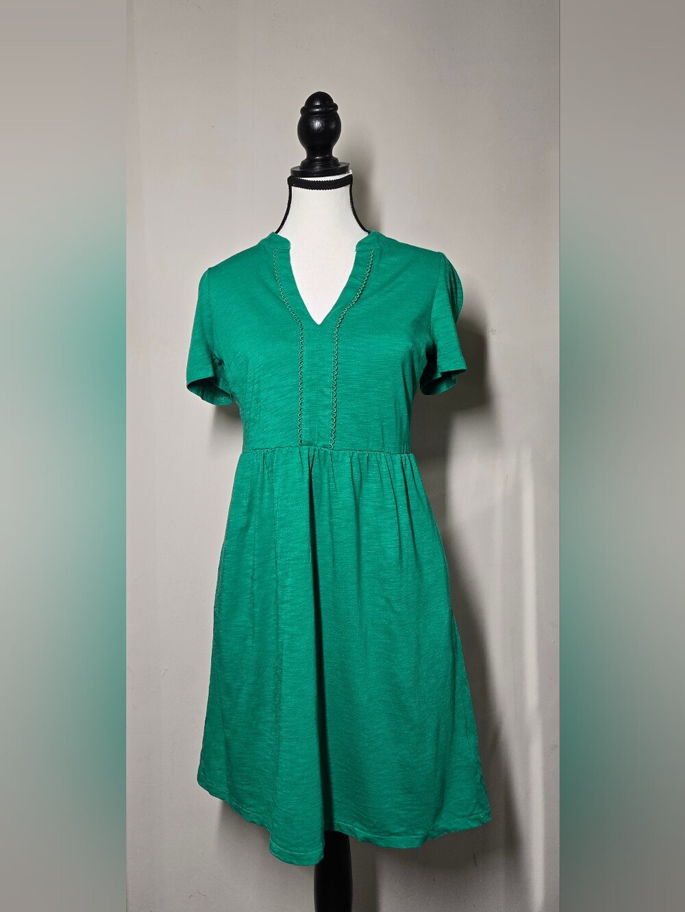 Boden Naomi Green V-Neck Short Sleeve Jersey Dress Pockets Knee 4R Length - Picture 6 of 14